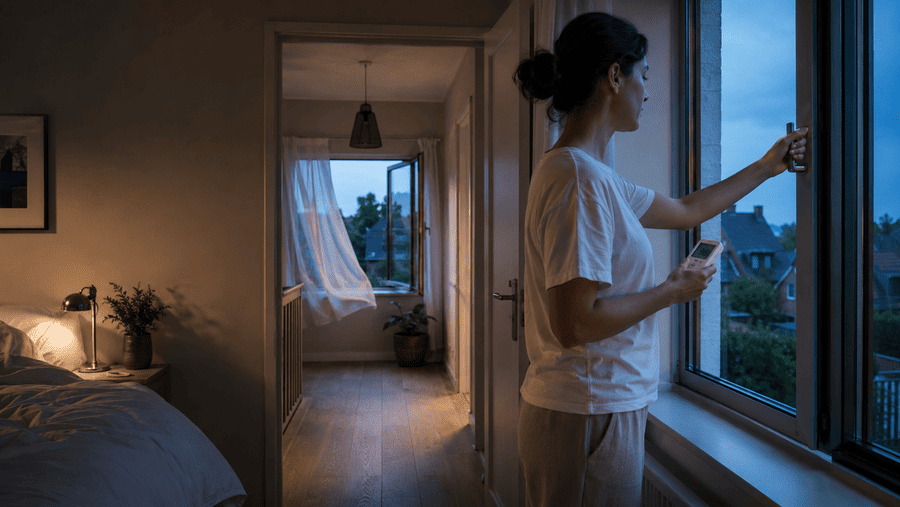 vrouw laat kamer doortochten voor koeling