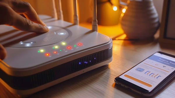 hand stelt wifi-router in tijdens netwerkstoring