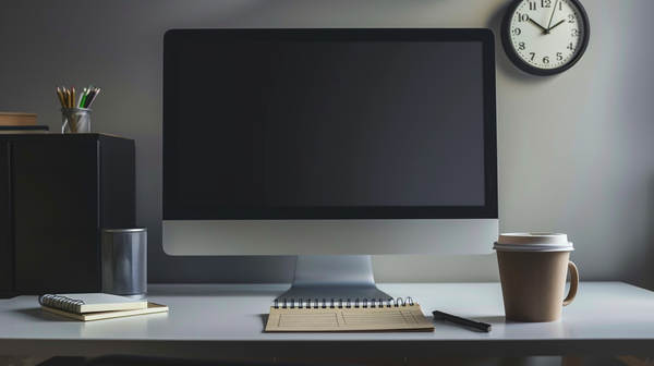 stilstaand bureau met uitgeschakelde computer tijdens IT-storing